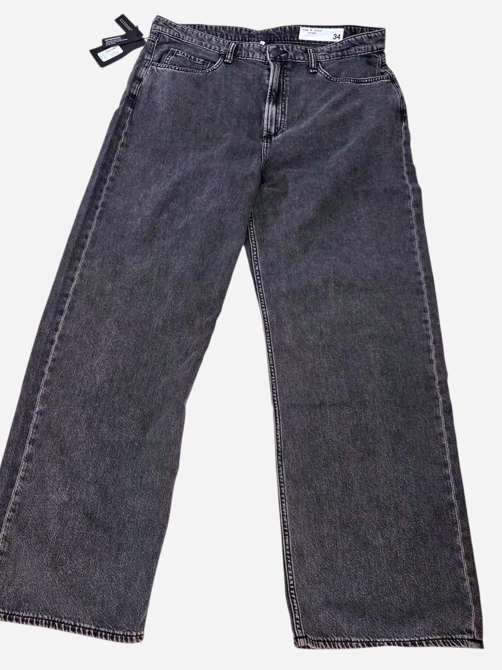 Rag & Bone Logan Mid-Rise Wide-Leg Jeans in Washed Black - Size 34